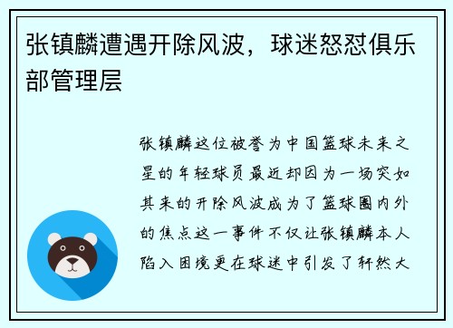张镇麟遭遇开除风波，球迷怒怼俱乐部管理层